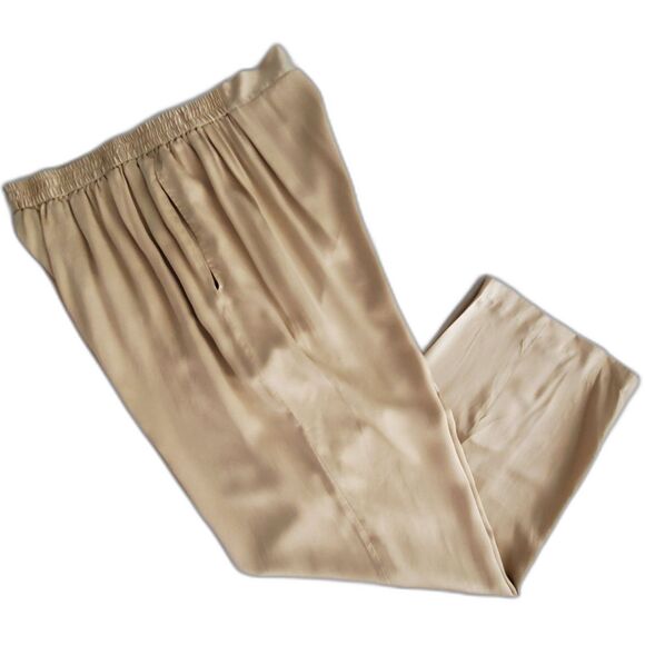 Nordstrom Silk Champagne Gold Wide-Leg Pants Plus Sz 2X Old Money Coquette - Picture 3 of 12